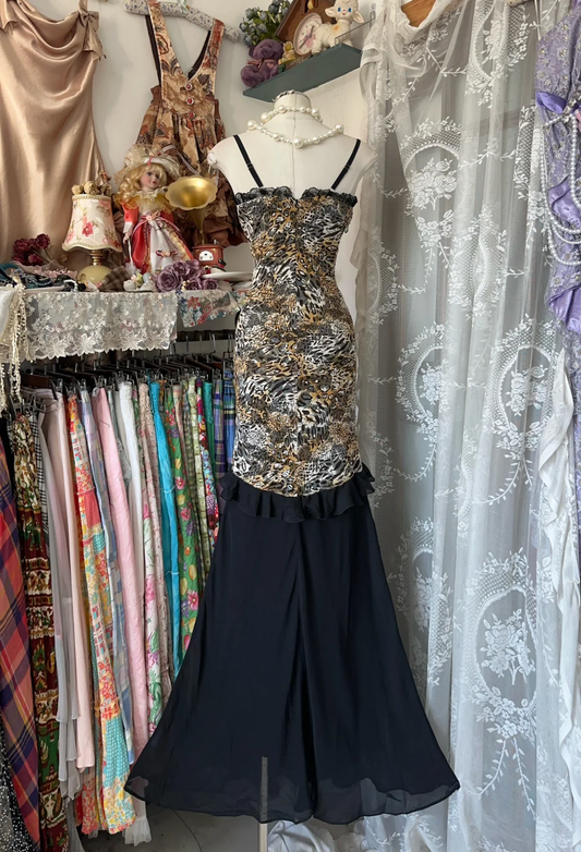 Vintage Leopard Print Sweetheart Design Mermaid Spaghetti Strap Prom Dress Evening Dresss DP6204