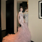 Gorgeous Glittering Pink Beaded Sequin Strapless Mermaid Design Elegant Prom Dress Evening Dress DP6251