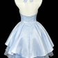 Elegant Light Blue Halter Sweetheart Big Bow Layered Tulle A-Line Homecoming Dress DP8721