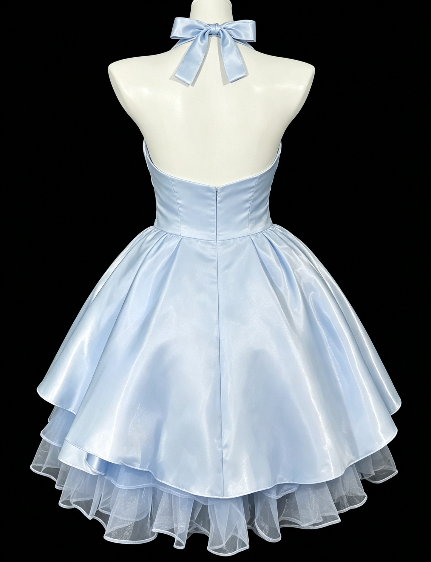 Elegant Light Blue Halter Sweetheart Big Bow Layered Tulle A-Line Homecoming Dress DP8721