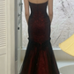 Glamorous Burgundy Strapless Sweetheart Mermaid Evening Gown Beaded Tulle Prom Dress DP4074