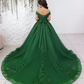 Elegant Emerald Green Off-the-Shoulder Lace Tulle Sweet 15 Quinceanera Ball Gown DP8150