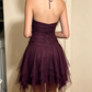 Vintage Sparkly Plum Halter V-Neck Sequined A-Line Homecoming Dress DP8680