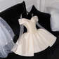 Elegant Ivory Off-the-shoulder Simple Design A-Line Satin Short Homecoming Dress Party Dress DP6195