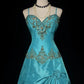 Vintage Turquoise Spaghetti Strap Beaded Embroidery Sweetheart Layered Taffeta Evening Gown DP7135