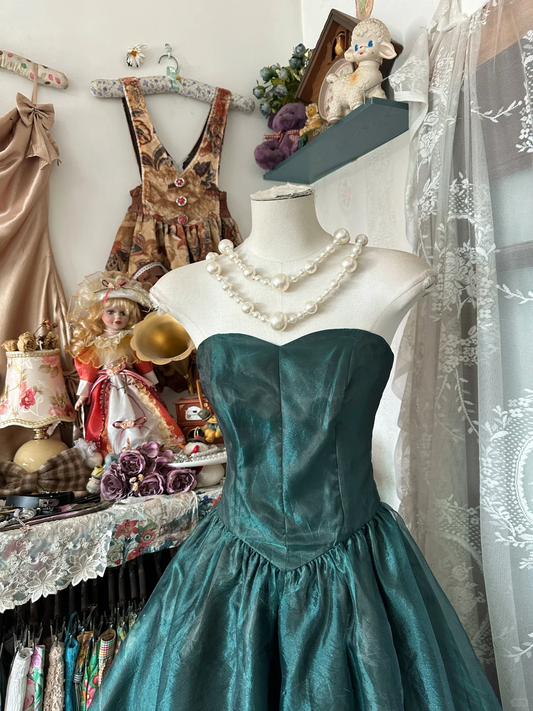 Vintage Dark Green Sweetheart Prom Dress Strapless A-Line Evening Dress Chiffon Party Dress Long Formal Dress DP6863