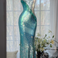Glamorous Iridescent Green Sequin One Shoulder Mermaid Evening Dress DP8129