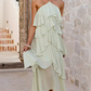 Vintage Halter-Neck Ruffle Tiered Chiffon High Low Maxi Formal Evening Dress DP8234
