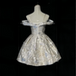 Chic Sliver Fit-and-Flare Off-Shoulder Brocade Homecoming Dress Party Dress Cocktail Dress DP7116