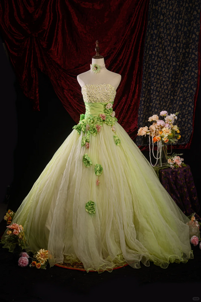 Gorgeous Mint Green Strapless Sequin 3D Flower Sweet 16 Quinceanera Ball Gown  DP7417