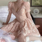 Cute Pink Lace Corset Puff Sleeve Mini Homecoming Dress Sweet Princess Formal Party Gown DP8257