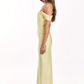 Elegant Pale Yellow Satin Off-the-Shoulder Spaghetti Strap Prom Dress DP8385
