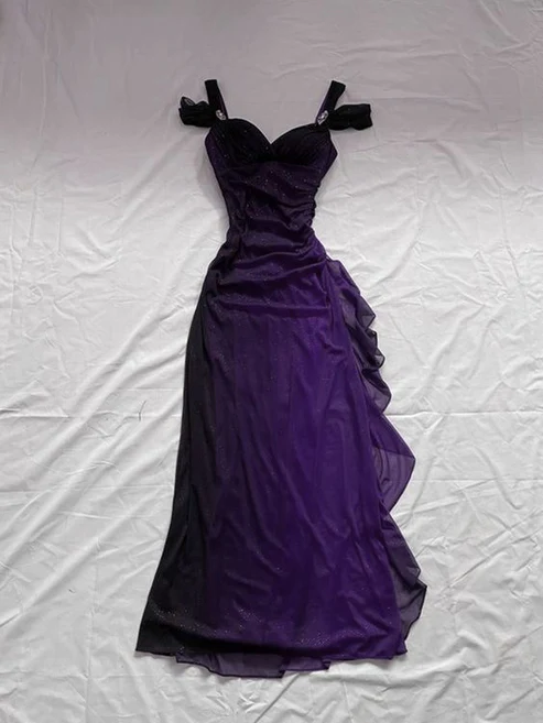 Royal Blue Straps Off Shoulder Ruffle Chiffon Vintage Long Prom Dress DP3856