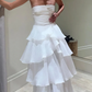Elegant White Strapless Pleated A-Line Chiffon Long Party Dress, DP2257