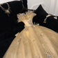 Gorgeous Shiny Yellow Sequin Beaded 3D Butterflies A-Line Floor-length Evening Dress Prom Dresses DP6200