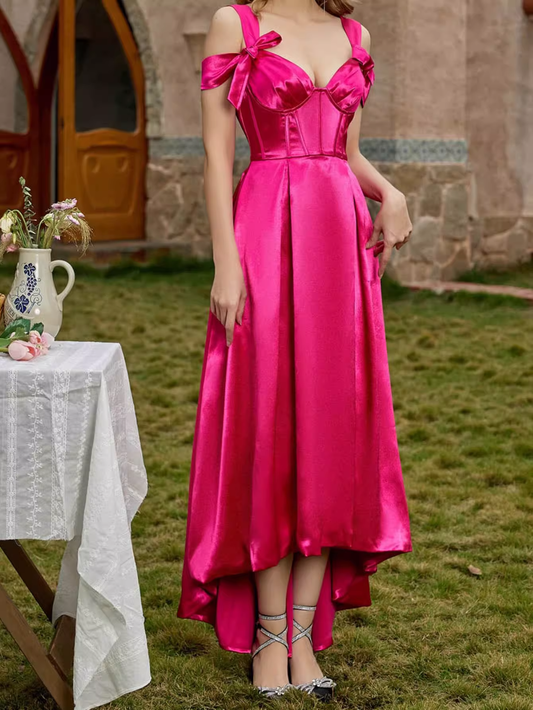 Vintage-Inspired Hot Pink Satin A-Line Sweetheart Evening Dress DP8070