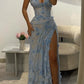 Enchanting 3D Floral Mermaid High Slit Evening Gown DP8025