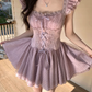Cute Dusty Purple Polka Dot Tulle Corset Ruffle Strap Square Neck A-Line Homecoming Dress DP8767