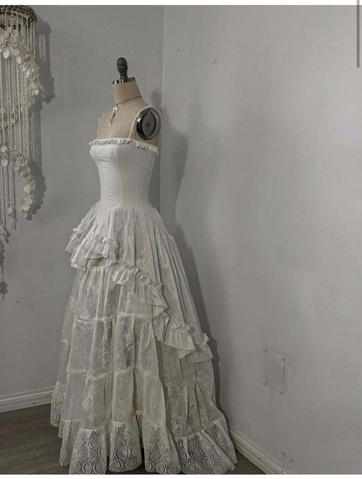 Elegant Ivory  Straps A-Line Lace Long Formal Party Dress Vintage Wedding Dress, DP5190
