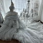 Elegant Luxury Ice Blue Wedding Dress Sweetheart Puff Sleeve Beaded Lace Tiered Tulle Quinceanera Ball Gown DP8133