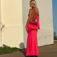 Yellow Deep V Neck Backless Sheath Long Party Dress, DP2979
