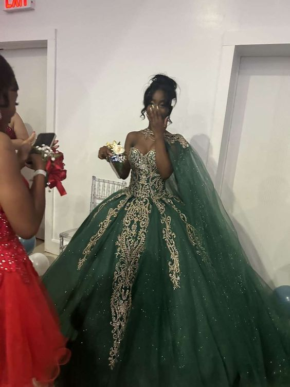 Dark Green Sweetheart Tulle Appliques Quinceanera Dress Sweet 16 Ball Gown, DP3709