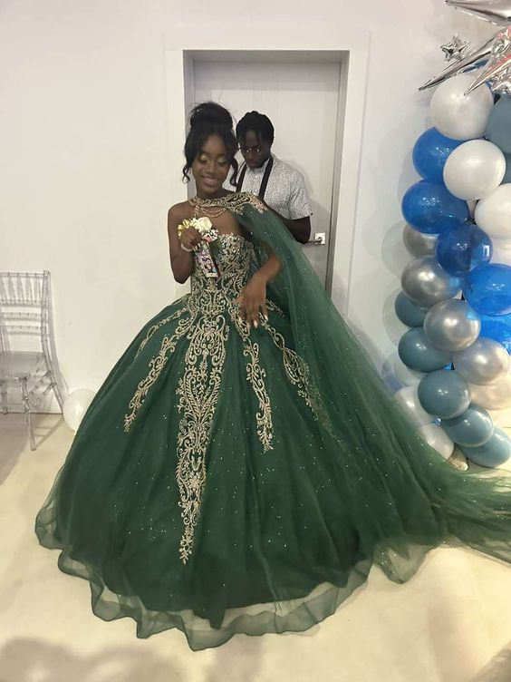 Dark Green Sweetheart Tulle Appliques Quinceanera Dress Sweet 16 Ball Gown, DP3709