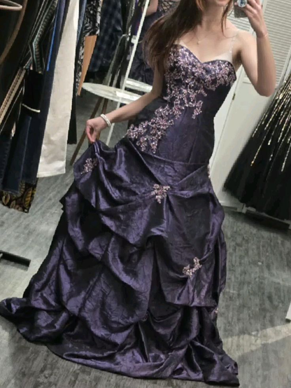 Elegant Purple Strapless Sweetheart Mermaid Ruffle Rhinestone Appliques Sweet 15 Quinceanera Ball Gown DP8795