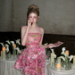 Vintage Pink Floral Strapless Mermaid Design Elegant Prom Dress Evening Dress DP6249