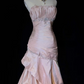Gorgeous Pink Satin Beaded Prom Dress Mermaid Strapless Ruffled Evening Gown DP7112