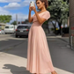 Elegant Pink Chiffon Short Sleeve A-Line Midi Wedding Guest Gown Mother of the Bride Dress DP8112
