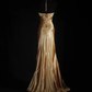 Glamorous Champagne Gold Satin Sweetheart Sheath Beaded Halter-Neck Evening Gown DP7380