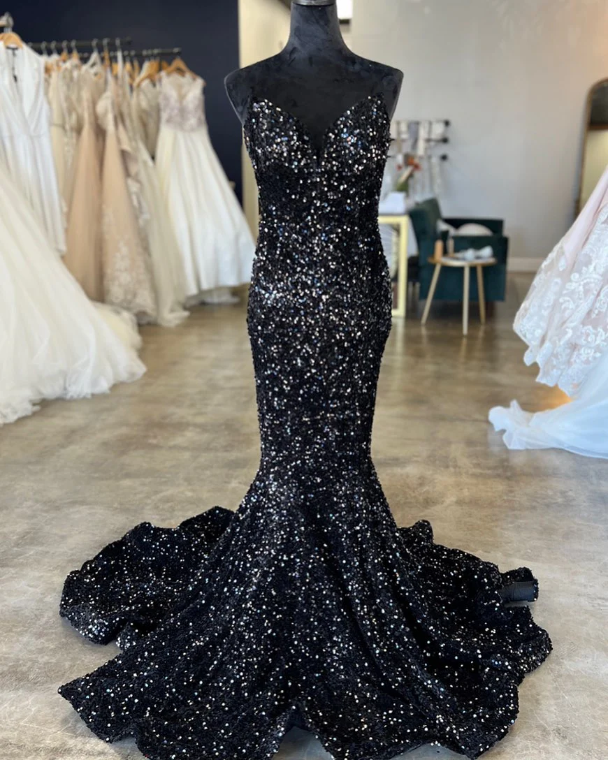 Glamorous Mermaid Evening Gowns Black Girl Sequin Prom Dresses,BL18616