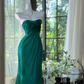 Enchanting Dark Green Sweetheart Strapless Sheath Satin Prom Dress Evening Dress DP6310