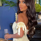 Light Yellow Sweetheart Off Shoulder Lace Cocktail Dress Formal Party Dress ,DP1945