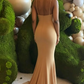 Champagne V-Neck Maternity Gown Spaghetti Strap Mermaid Party Dress DS5090