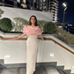 White and Pink Off Shoulder Mermaid Long Evening Party Dress, DP3155