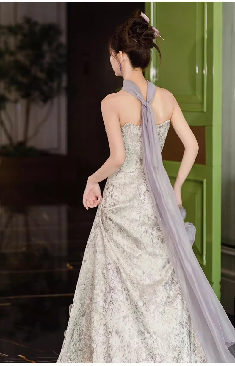 Glamouröses, lilafarbenes 3D-Blumen-Abendkleid mit Herzausschnitt und Spitze, Meerjungfrauen-Stil, trägerlos, DP7095