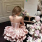 Cute Pink Tiered Ruffle A-Line Halter-Neck Homecoming Dress DP8503