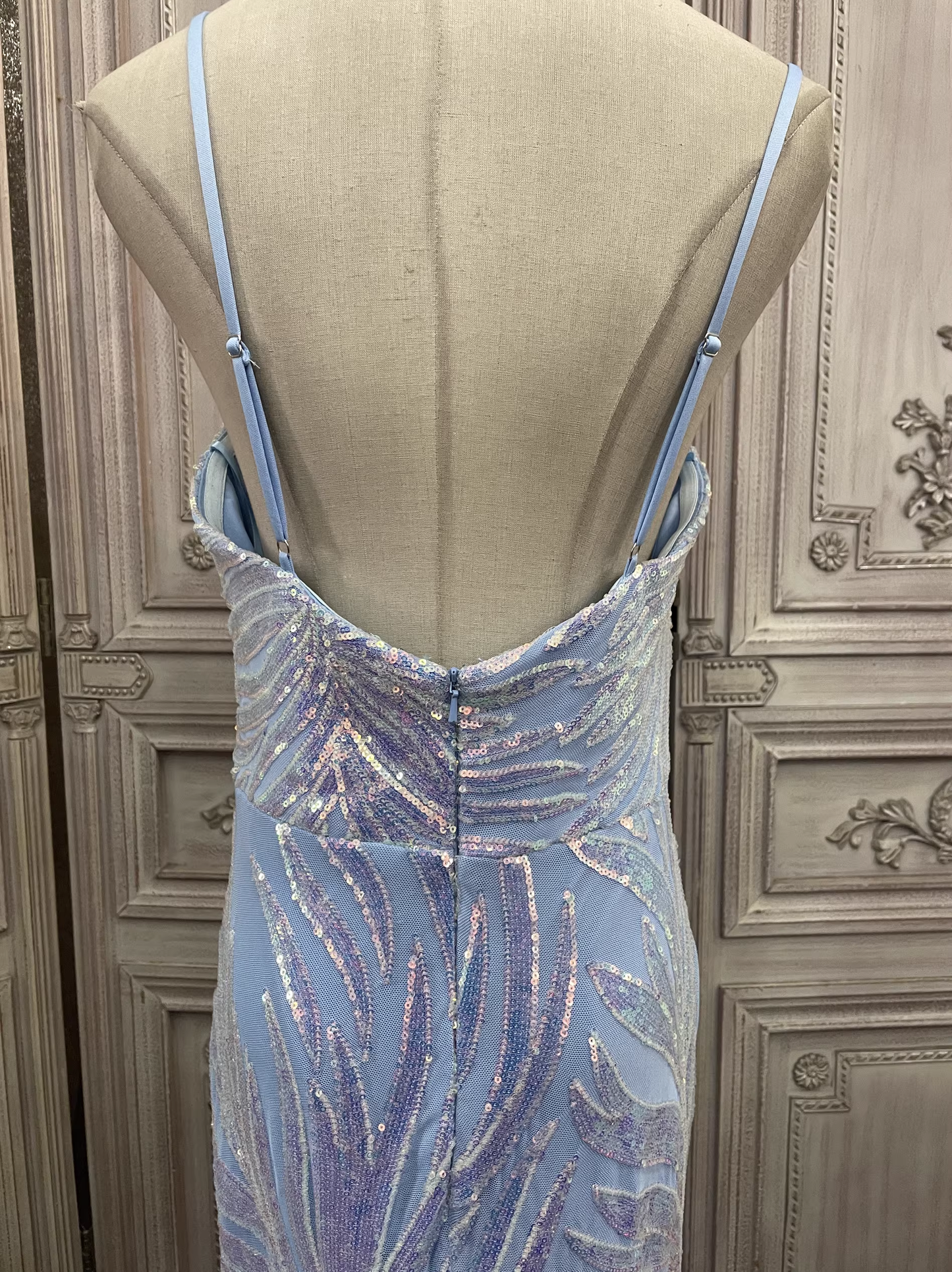 Elegant Sky Blue Iridescent Sequin Mermaid Prom Dress DP7968