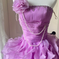 Vintage Lilac Organza 3D Flower Ruffled Tiered Sweet 16 Quinceanera Ball Gown DP7361