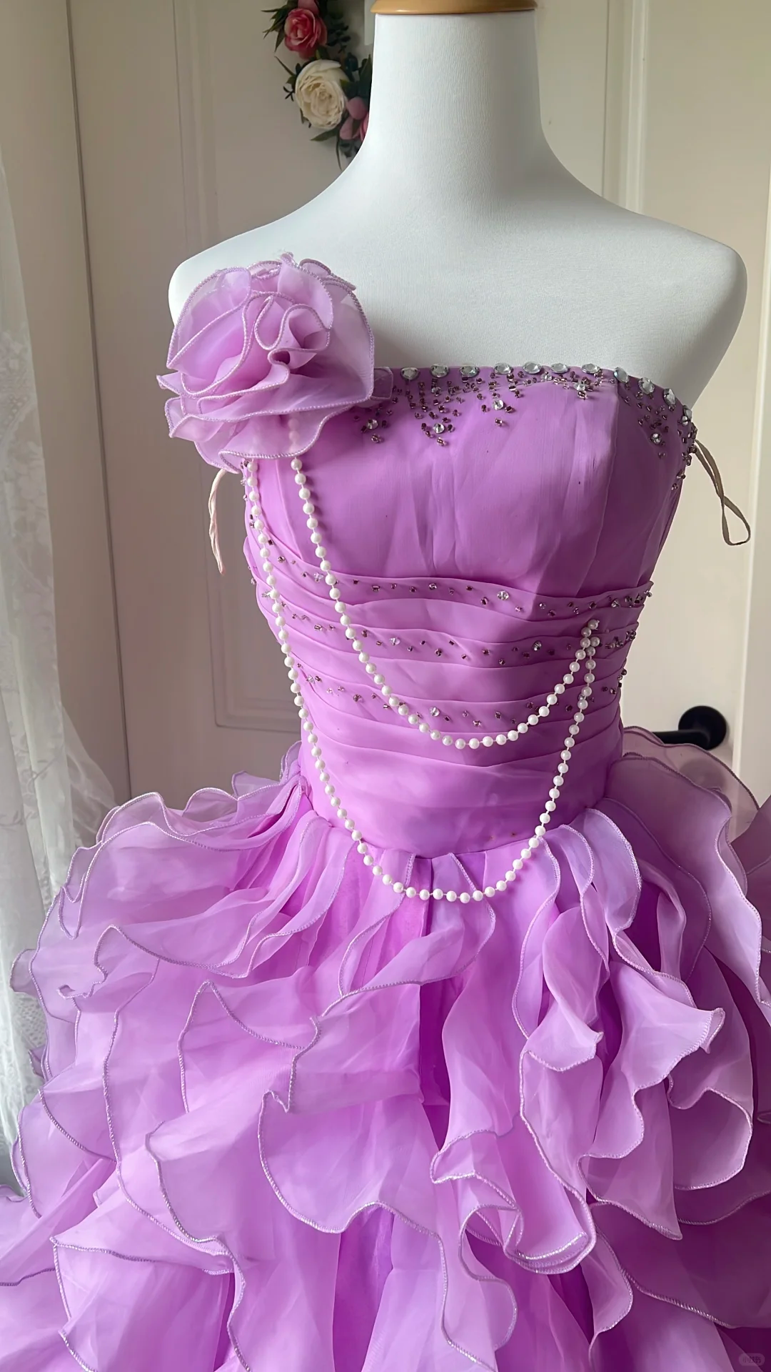 Vintage Lilac Organza 3D Flower Ruffled Tiered Sweet 16 Quinceanera Ball Gown DP7361