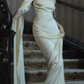 Elfenbeinfarbenes schulterfreies Maxikleid, rückenfreies langes Partykleid aus Satin, DP3605