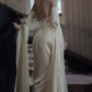 Elfenbeinfarbenes schulterfreies Maxikleid, rückenfreies langes Partykleid aus Satin, DP3605
