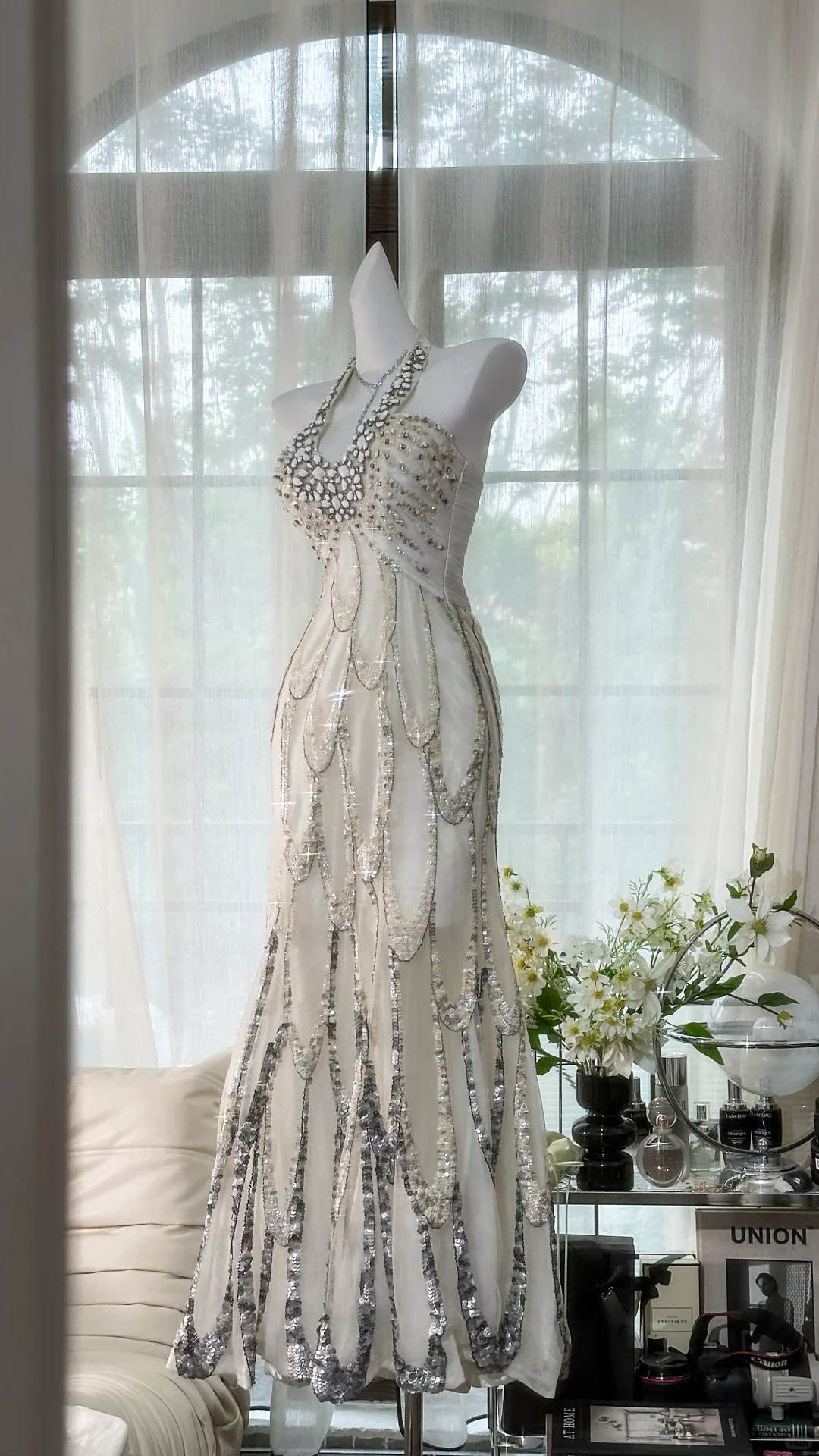 white chiffon spaghetti strap dress Flower Lace Chiffon Spaghetti Straps Plunging Wedding Dress Light Ivory / Without Lace