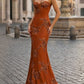 Elegant Spaghetti Strap Mermaid Floral Appliqué Prom Gown DP8178