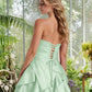 Cute Sage Green Strapless Ruched Satin Tiered Mini A-Line Homecoming Dress DP8510
