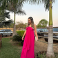 Hot Pink Strapless A-Line Cute Bowknot Long Party Dress Wedding Guest Dress, DP3443