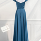 Elegant Teal Off-the-Shoulder Satin A-Line Evening Gown DP8475