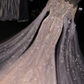 Glamorous Sequin Tulle Mermaid Beaded Cape Sleeves Evening Gown DP7331